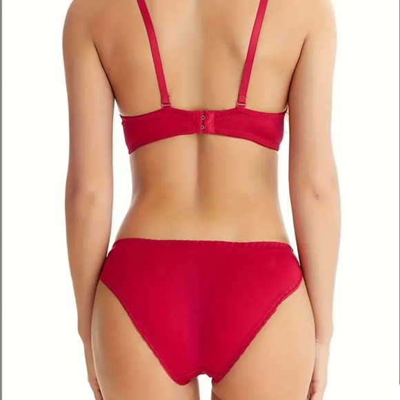 Valentine’s Day Satin Red Stretchy Smooth Push Up Bra & Panties Set Sz M/34C NEW - Picture 14 of 14